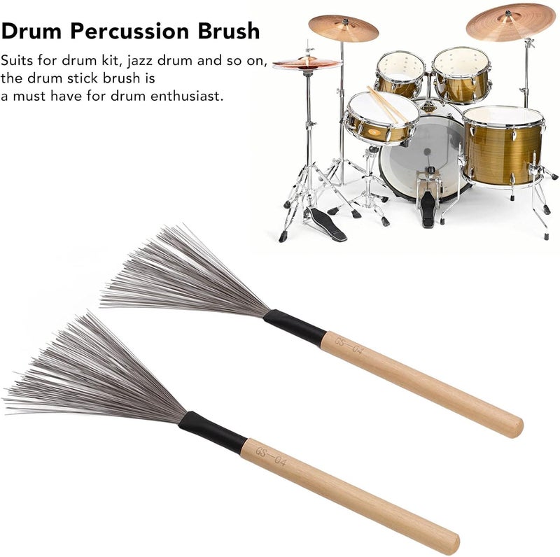 Moofey 1 Pair Drum Brushes, Maple Wooden Handle Steel Wire Brushes, Drum Accessories for Drummers, Beginners, Rock Band, Jazz Folk - Image 3